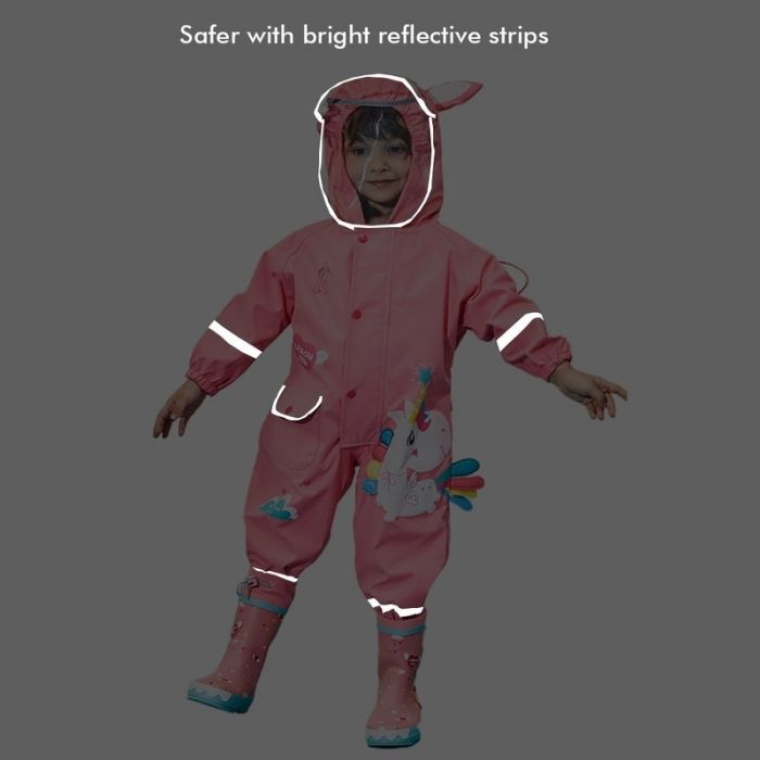 Bright Pink Magical Unicorn Theme All Over Jumpsuit / Playsuit Raincoat for Kids