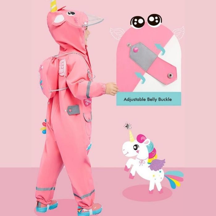 Bright Pink Magical Unicorn Theme All Over Jumpsuit / Playsuit Raincoat for Kids