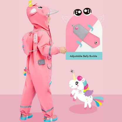 Bright Pink Magical Unicorn Theme All Over Jumpsuit / Playsuit Raincoat for Kids