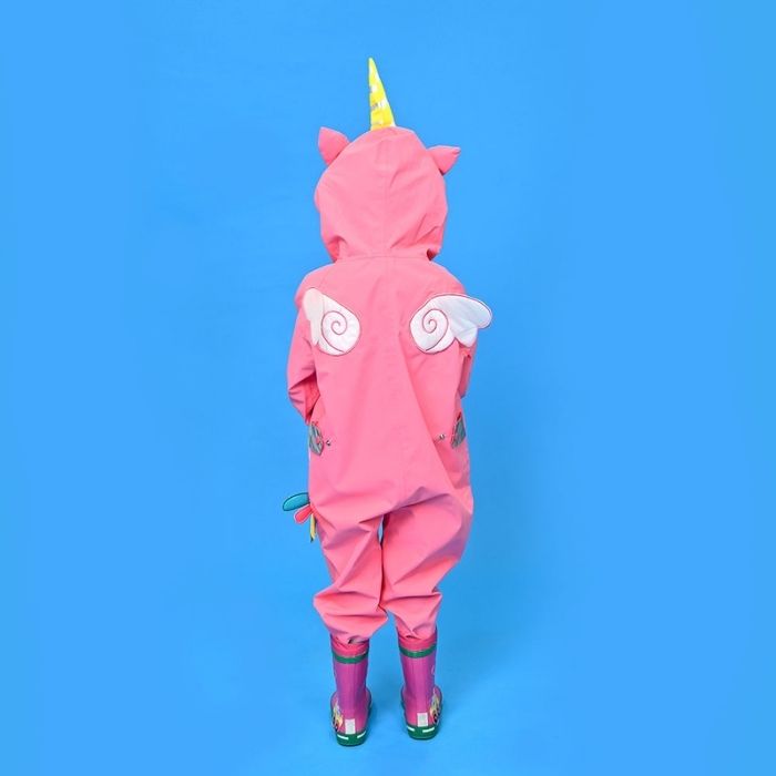 Bright Pink Magical Unicorn Theme All Over Jumpsuit / Playsuit Raincoat for Kids