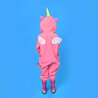 Bright Pink Magical Unicorn Theme All Over Jumpsuit / Playsuit Raincoat for Kids