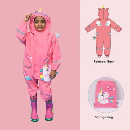 Bright Pink Magical Unicorn Theme All Over Jumpsuit / Playsuit Raincoat for Kids