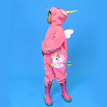 Bright Pink Magical Unicorn Theme All Over Jumpsuit / Playsuit Raincoat for Kids