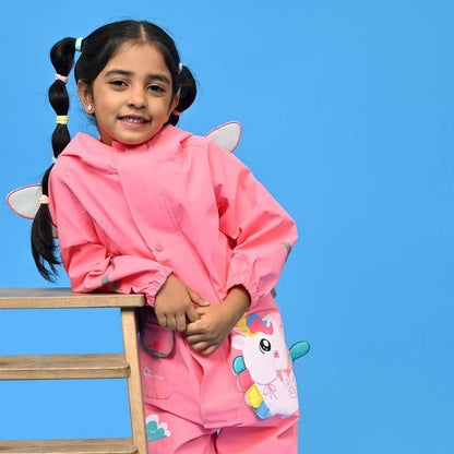 Bright Pink Magical Unicorn Theme All Over Jumpsuit / Playsuit Raincoat for Kids