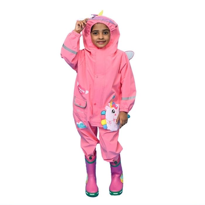 Bright Pink Magical Unicorn Theme All Over Jumpsuit / Playsuit Raincoat for Kids