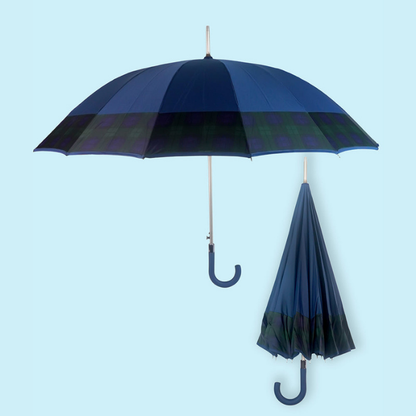 Navy And Black Checks Large Canopy Size Umbrella for Adults