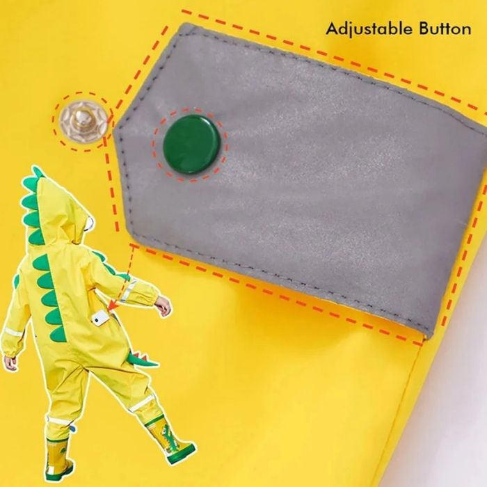 Bright Yellow 3D Dino Theme All Over Jumpsuit / Playsuit Raincoat for Kids