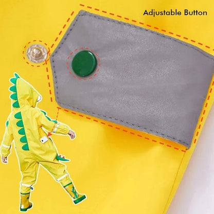 Bright Yellow 3D Dino Theme All Over Jumpsuit / Playsuit Raincoat for Kids