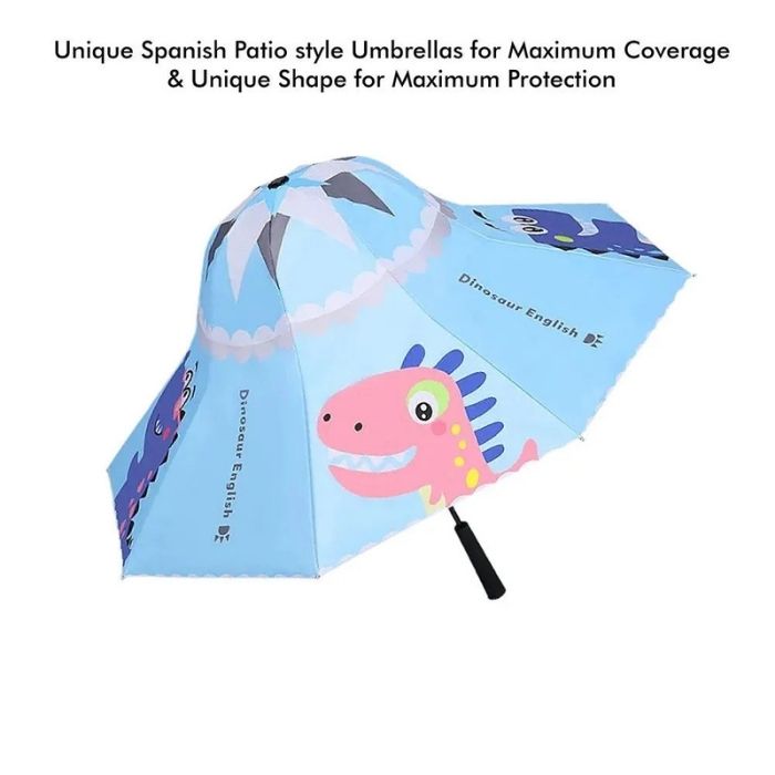 Blue Dino, Unique Mexican Hat Style Kids Umbrella, 5-12 years, Blue