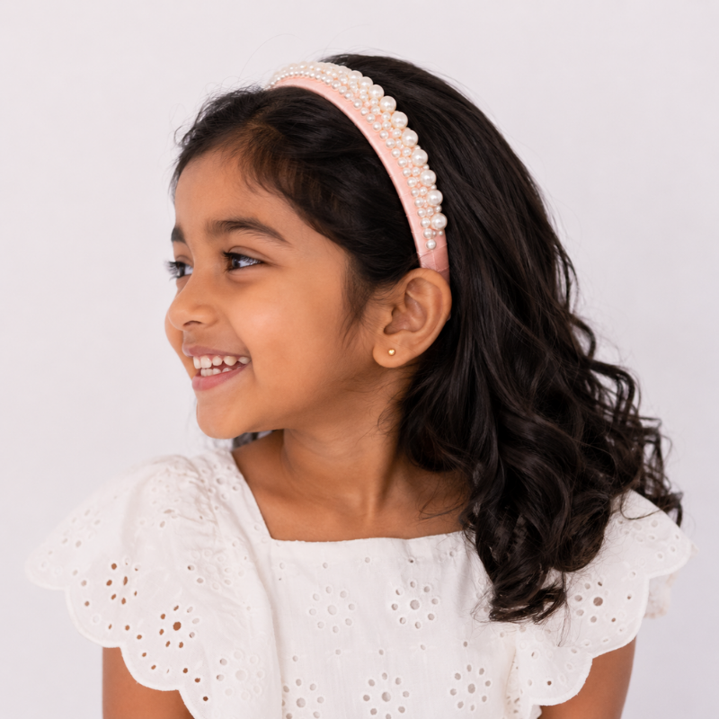Choko Pearl Embellished Hairband for Girls | Elegant Party & Occasion Headband | Peach