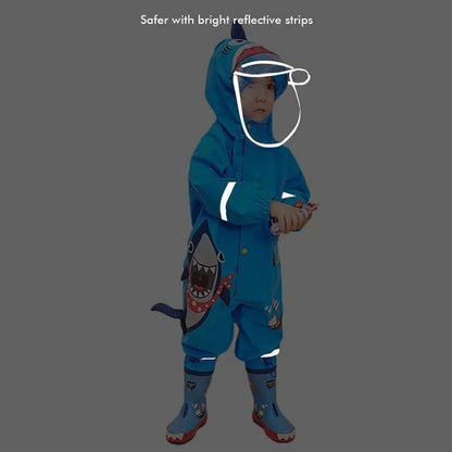 Blue Shark Theme All Over Jumpsuit / Playsuit Raincoat for Kids