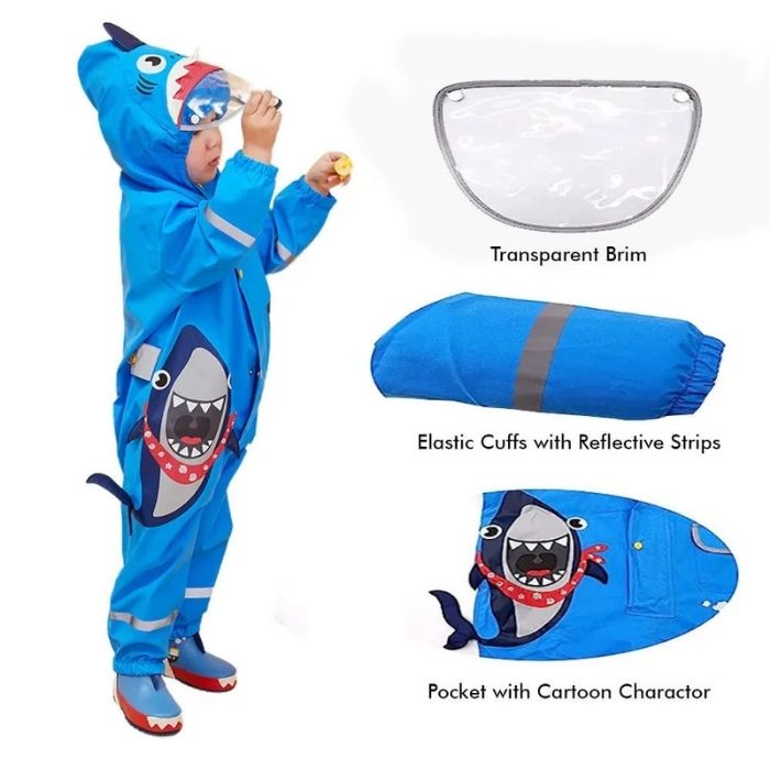 Blue Shark Theme All Over Jumpsuit / Playsuit Raincoat for Kids