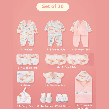 20 pcs Pink Animal Kingdom Newborn Baby Girl/ Boy Gift Box, all season wear Hamper, (0 - 12 months)