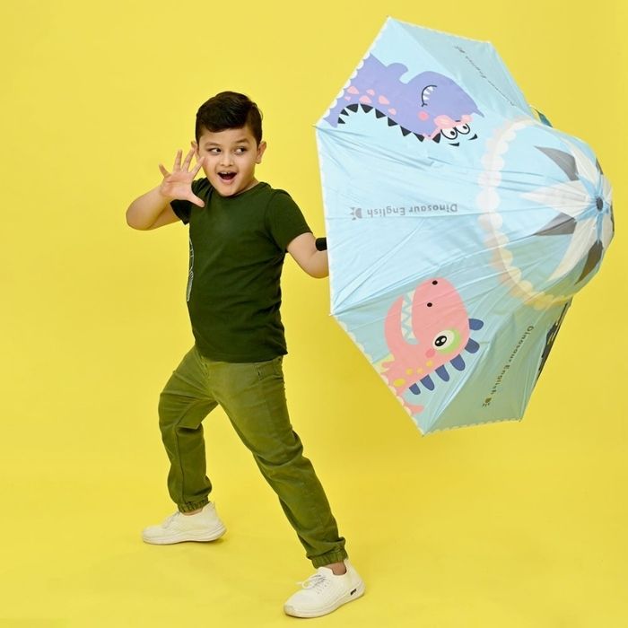 Blue Dino, Unique Mexican Hat Style Kids Umbrella, 5-12 years, Blue