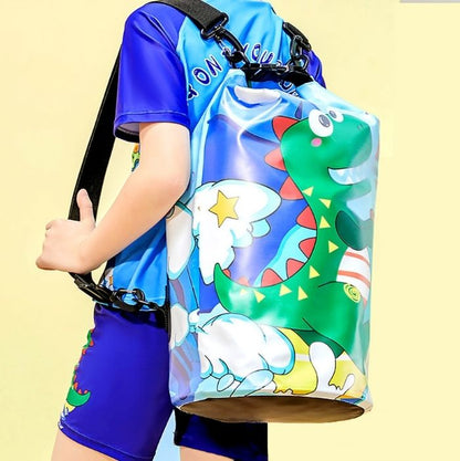 Blue Dino Big Size Clip on & Backpack style Waterproof Swimming Bag/ Beach Bag