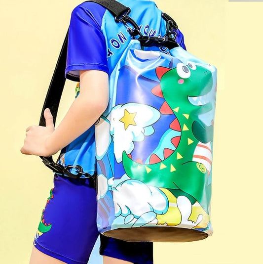 Blue Dino Big Size Clip on & Backpack style Waterproof Swimming Bag/ Beach Bag