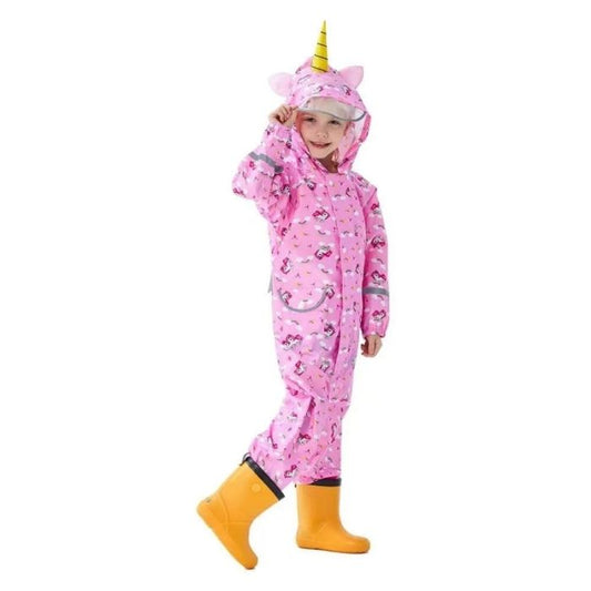 Pink Unicorn Theme All Over Jumpsuit / Playsuit Raincoat for Kids