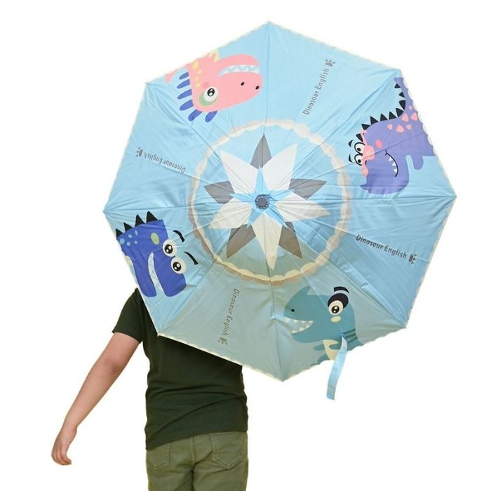 Blue Dino, Unique Mexican Hat Style Kids Umbrella, 5-12 years, Blue