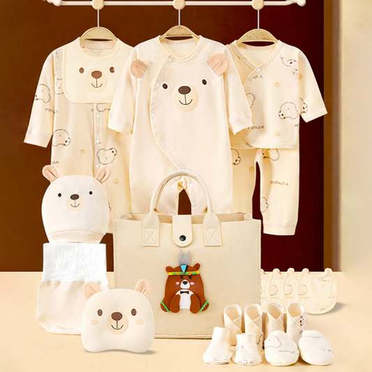 21pcs Woodland Bear Totebag Hamper for Newborn Baby Boy / Baby Girl, Giftset for Baby, All Season wear, 0-12 months