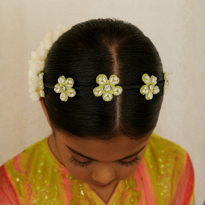 Choko Beaded Floral Hairband Hair Accessory with Pearly Details & Spring Charm for Girls - Green
