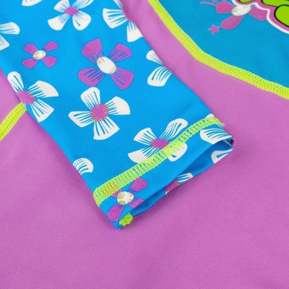 One piece FullLength Kids Swimwear Purple & Blue Floral Print, UPF 50+