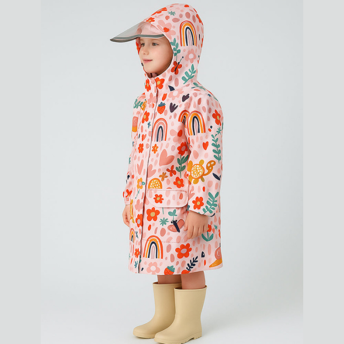 Rainy Garden Theme Knee length Raincoat for Kids