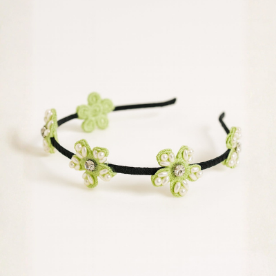Choko Beaded Floral Hairband Hair Accessory with Pearly Details & Spring Charm for Girls - Green