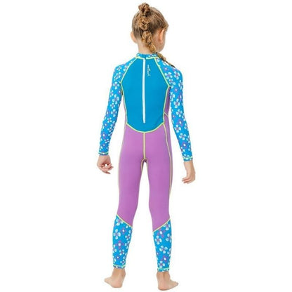 One piece FullLength Kids Swimwear Purple & Blue Floral Print, UPF 50+