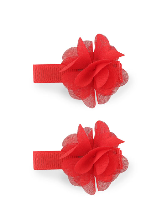 Red flower hair clip - Double for kids