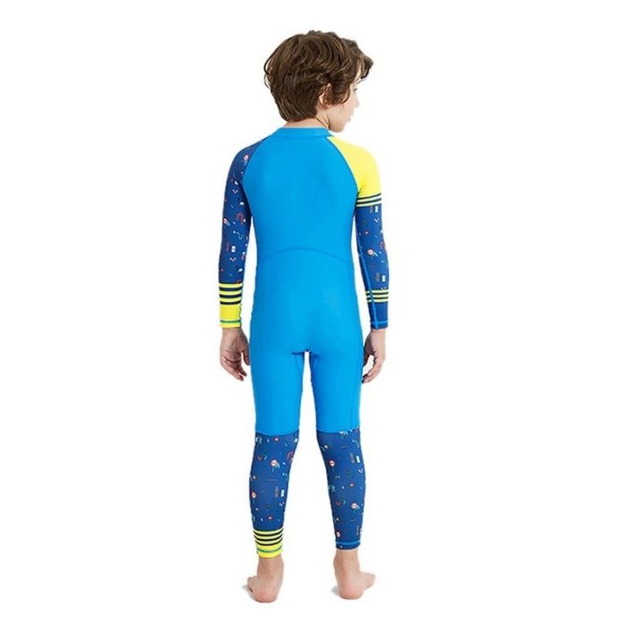 Full Sleeves Kids Swimwear Yellow & Blue Transport theme, UPF 50+ with matching Swim Cap&Free Washbag