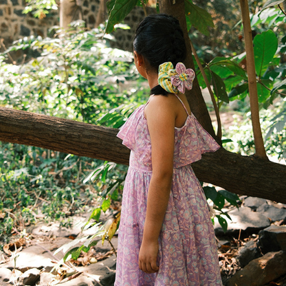 Fool's paradise dress in purple butterfly blockprint