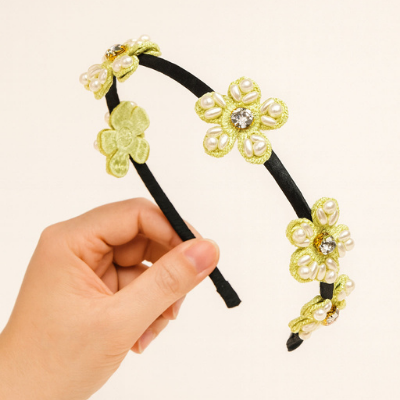 Choko Beaded Floral Hairband Hair Accessory with Pearly Details & Spring Charm for Girls - Green
