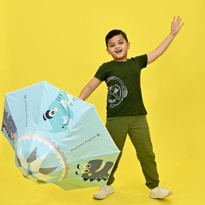 Blue Dino, Unique Mexican Hat Style Kids Umbrella, 5-12 years, Blue