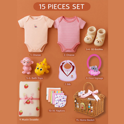 15 pcs Pink Blessed Home Newborn Hamper/Gift Box for Baby Girl