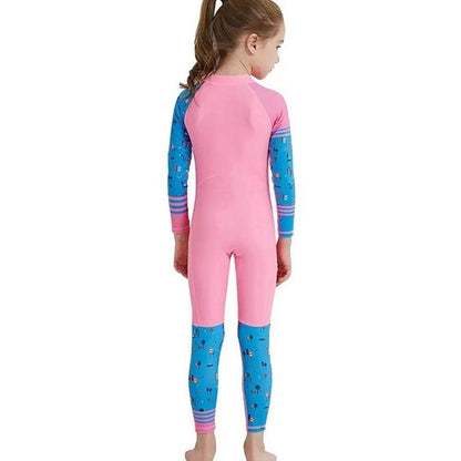 Full Sleeves Kids Swimwear Pink and Blue Transport theme, UPF 50+ with Free Washbag