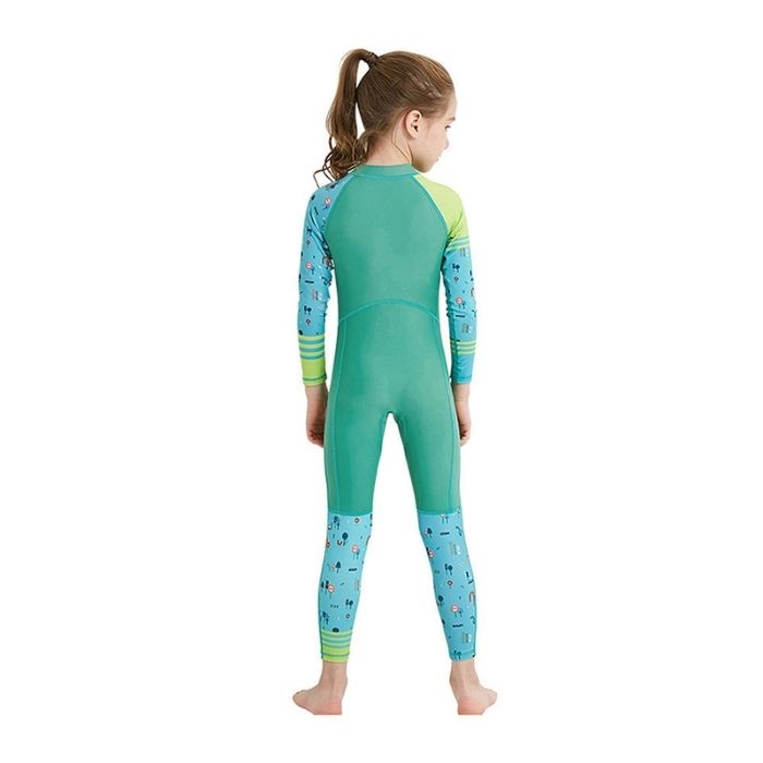 Full Sleeves Kids Swimwear Light Green & Dark Green Transport theme, UPF 50+ with Free Washbag