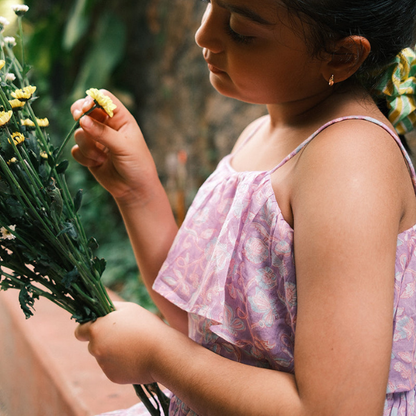 Fool's paradise dress in purple butterfly blockprint