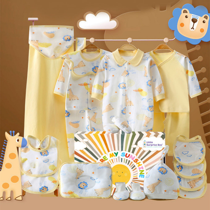 20 pcs Yellow Animal Kingdom Newborn Baby Girl/ Boy Gift Box, all season wear Hamper, (0 - 12 months)