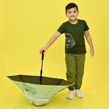 Blue Dino, Unique Mexican Hat Style Kids Umbrella, 5-12 years, Blue