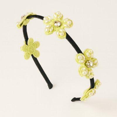 Choko Beaded Floral Hairband Hair Accessory with Pearly Details & Spring Charm for Girls - Green