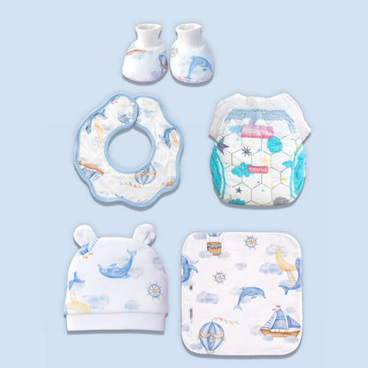 18pcs Nautical Wooden Suitcase Giftbox for a newborn Baby Boy, All season wear Giftset for Baby, 0-6 months