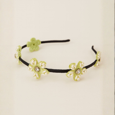 Choko Beaded Floral Hairband Hair Accessory with Pearly Details & Spring Charm for Girls - Green