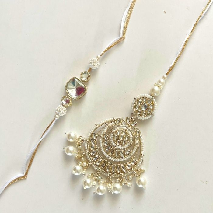 Chandni Kundan Rakhi and Lumba Set