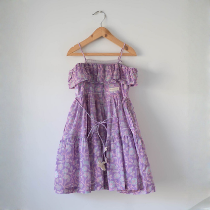 Fool's paradise dress in purple butterfly blockprint