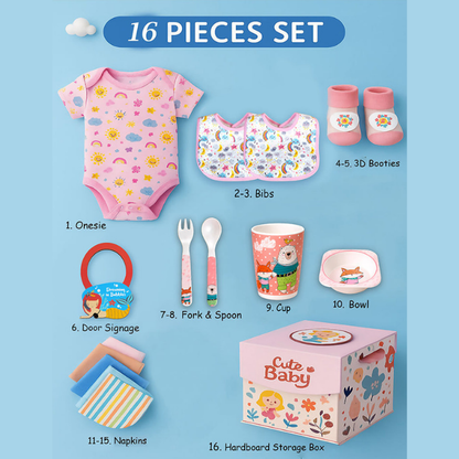 16pcs Pink Mermaid Newborn Hamper/Gift Box for Baby Girl, 0-6 months