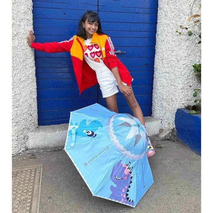 Blue Dino, Unique Mexican Hat Style Kids Umbrella, 5-12 years, Blue