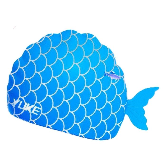 Scales Blue Fishy, Silicone Kids Swim Cap, 5 years -15 years