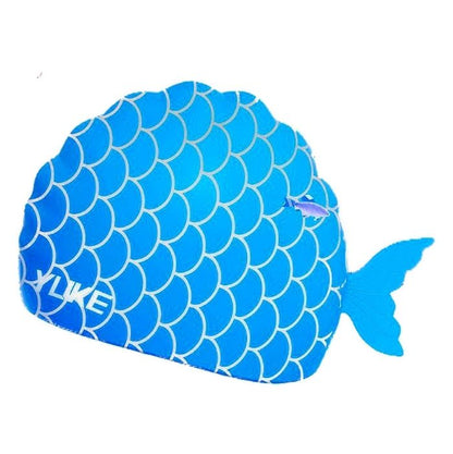 Scales Blue Fishy, Silicone Kids Swim Cap, 5 years -15 years