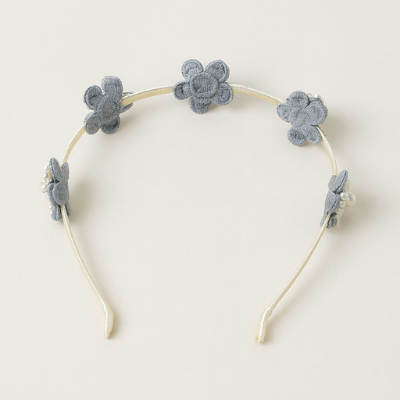 Choko Beaded Floral Hairband with Rustic Floral Beads and Versatile Style for Girls - Denim Blue