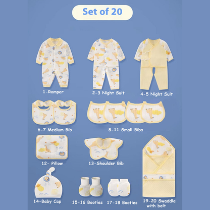 20 pcs Yellow Animal Kingdom Newborn Baby Girl/ Boy Gift Box, all season wear Hamper, (0 - 12 months)